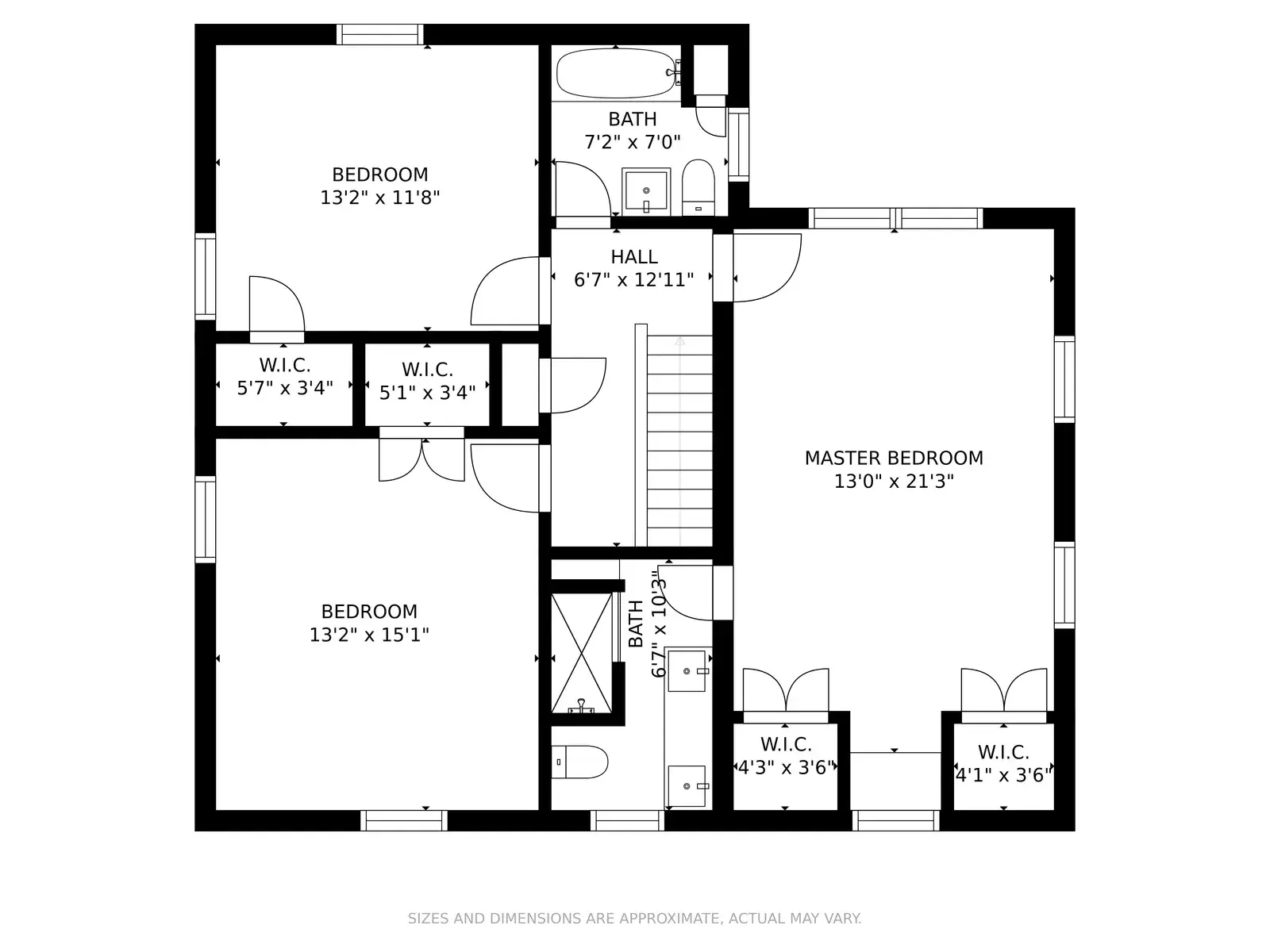 Floor plan diagram of a home's upper level, showing labeled rooms and dimensions
