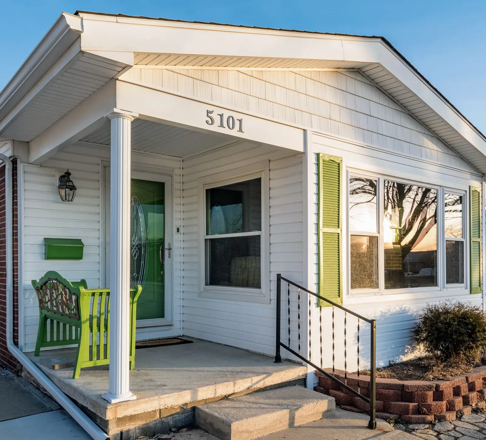 Closeup view of a home's front porch
