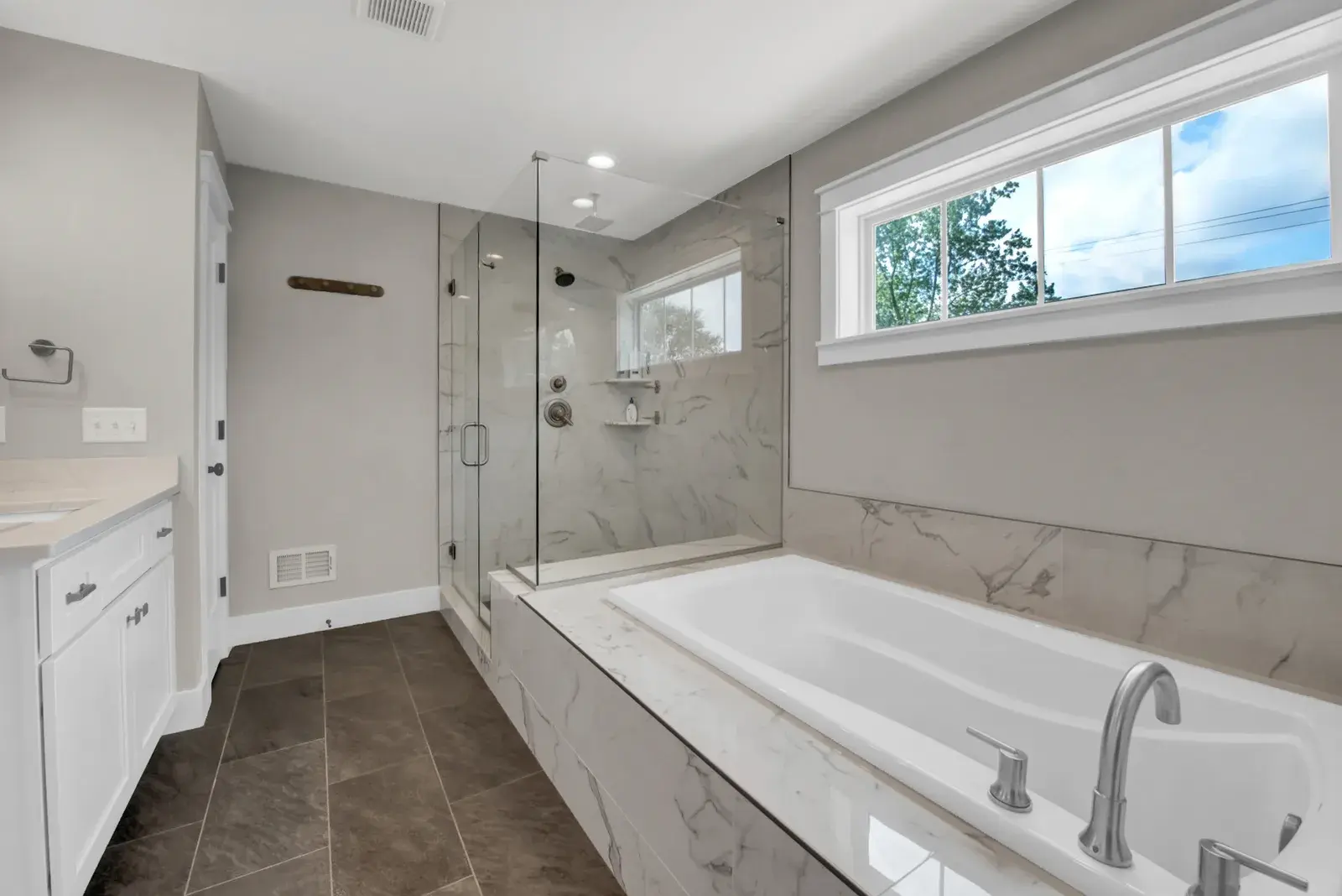 Interior view of a modern bathroom and shower