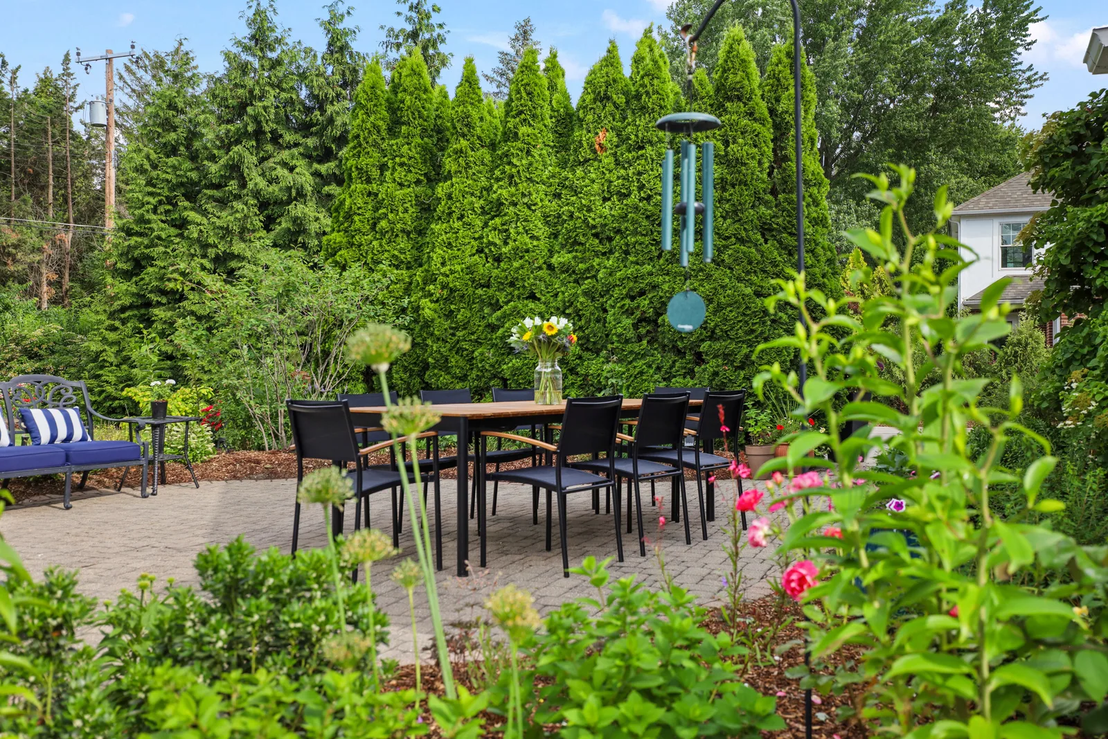 Backyard seating area of a home